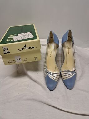 Annie Light Blue Satin D'Orsay Pumps with Silver Straps